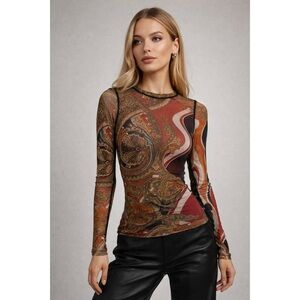 JEAN PAUL GAULTIER Y2K Paisley Mesh Fuzzi Long Sleeve Shirt \\ M